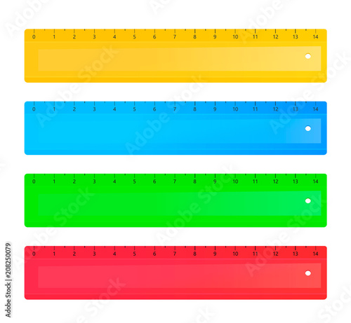 Set of plastic rulers - yellow, blue, green, pink.