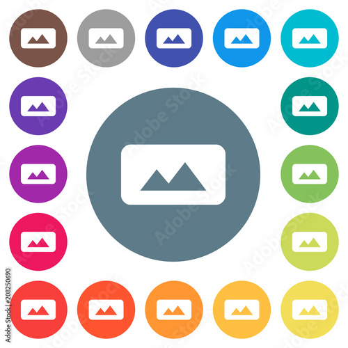 Panorama picture flat white icons on round color backgrounds