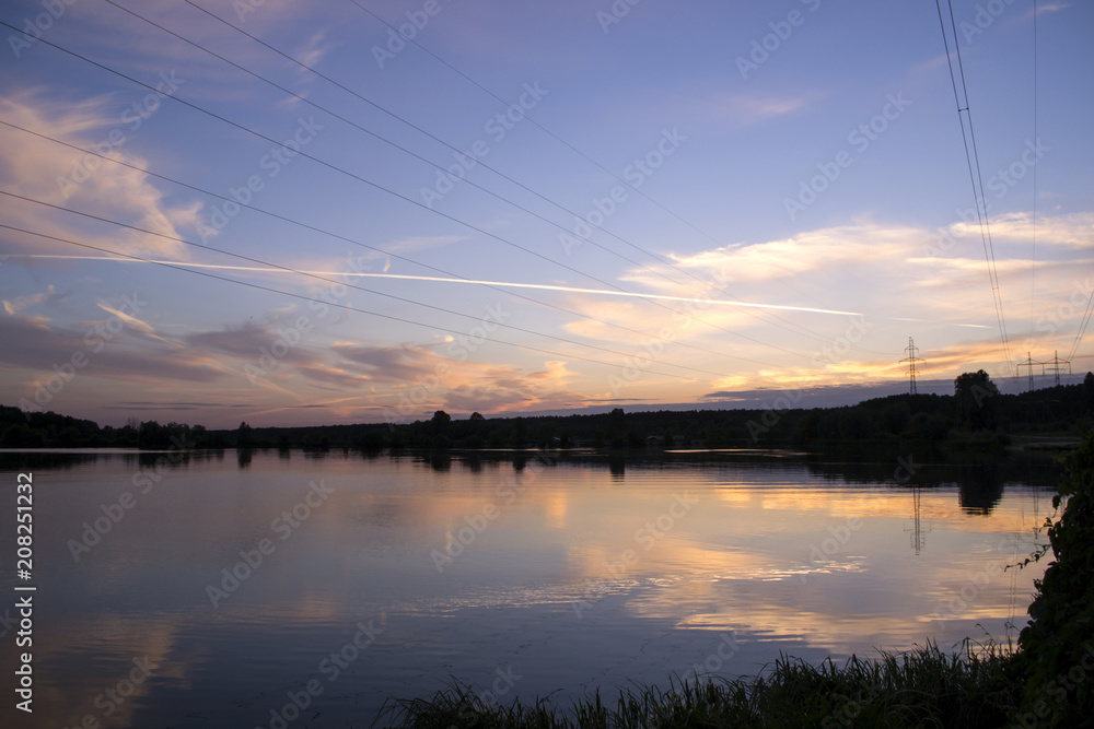 A beautiful sunset at lake. Kyiv, Ukraine.