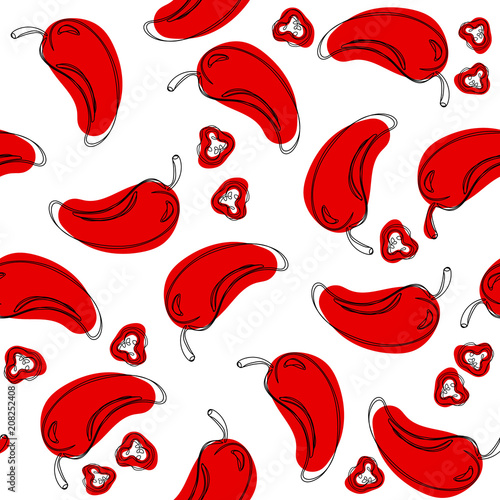Chili pepper vector seamless pattern.