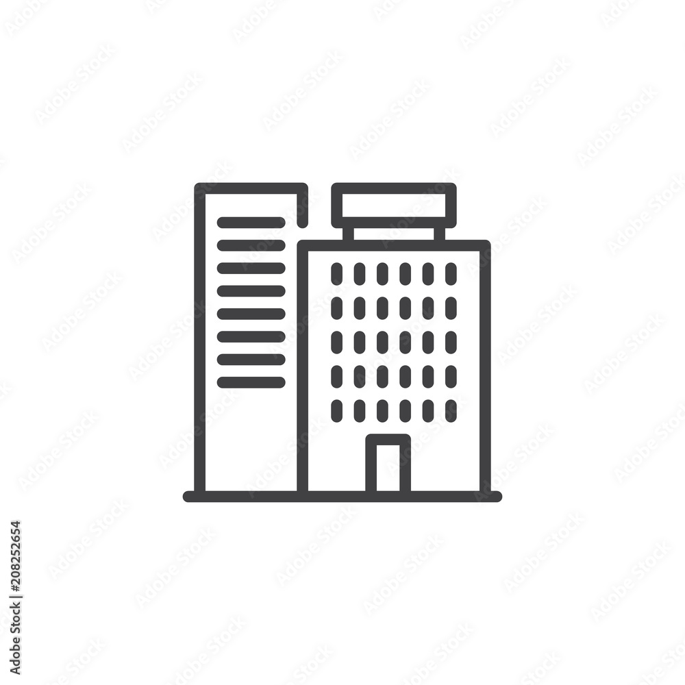 Hotel Building outline icon. linear style sign for mobile concept and web design. Apartment simple line vector icon. Symbol, logo illustration. Pixel perfect vector graphics Hotel Building outline icon. linear style sign for mobile concept and web design. Apartment simple line vector icon. Symbol, logo illustration. Pixel perfect vector graphics