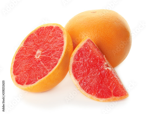 Tasty grapefruits on white background