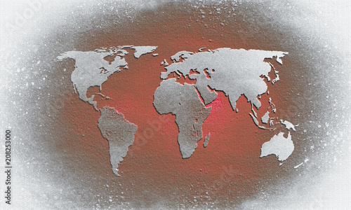 Obraz na płótnie Czerwona teksturowana mapa świata