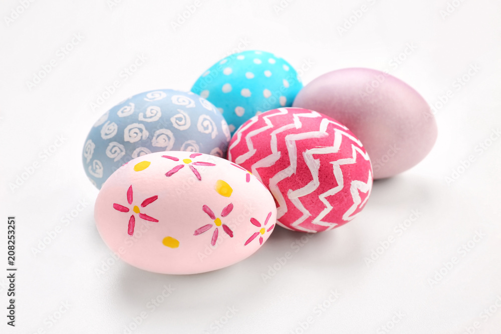 Dyed Easter eggs on white background Dyed Easter eggs on white background