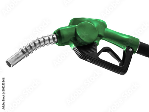 Green Fuel nozzle with hose isolated on white background