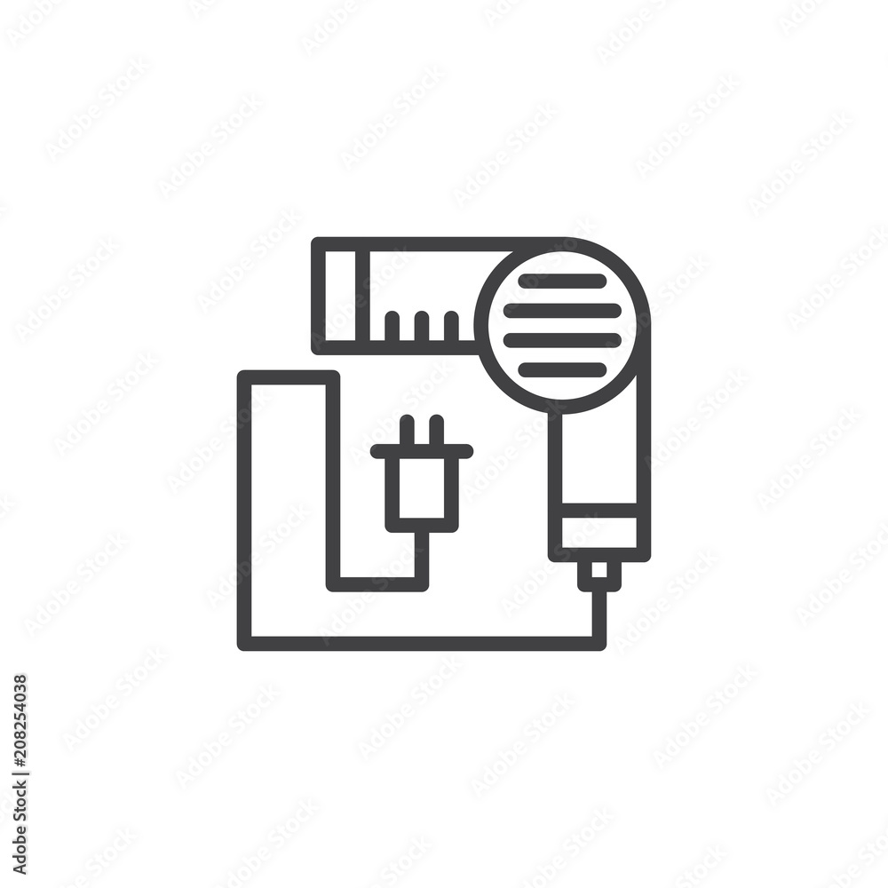 Hair dryer outline icon. linear style sign for mobile concept and web design. blow dryer simple line vector icon. Symbol, logo illustration. Pixel perfect vector graphics