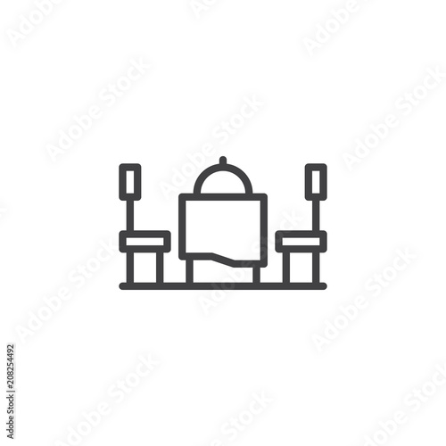 Two Person Served Table outline icon. linear style sign for mobile concept and web design. Dining table and chairs for two people simple line vector icon. Symbol, logo illustration. Pixel perfect