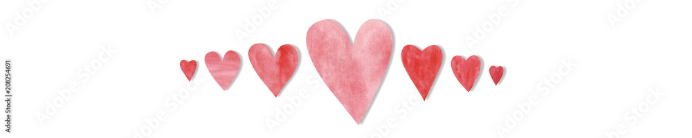 Obraz premium Hand drawn red watercolor heart on white isolated background. Concept. Collage