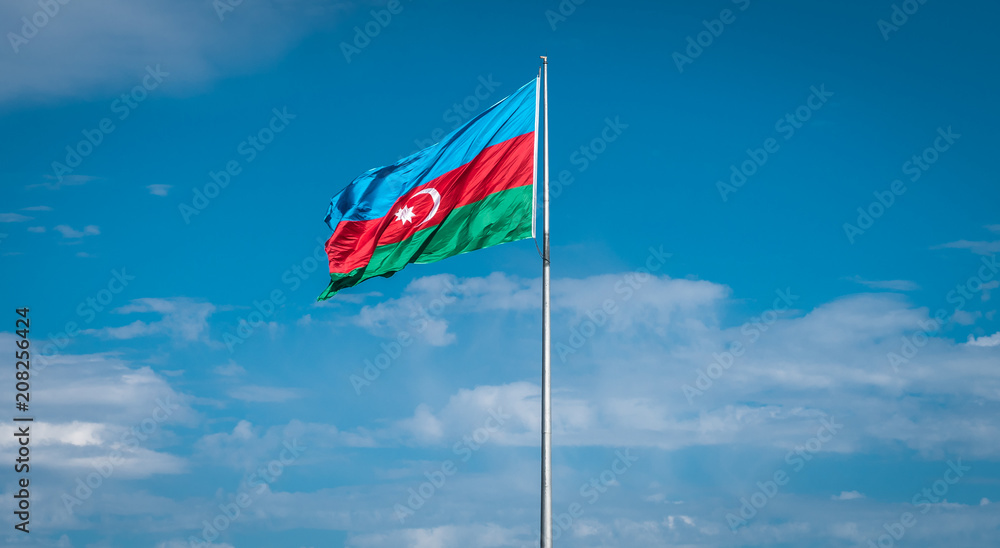 Azerbaijan Flag against blue sky