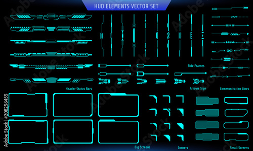 HUD Green Futuristic Elements Basic Communication Concept Set. Abtract Header Status Bar, Side Frames, Screen, Arrow Sign Vector And Illustration. photo