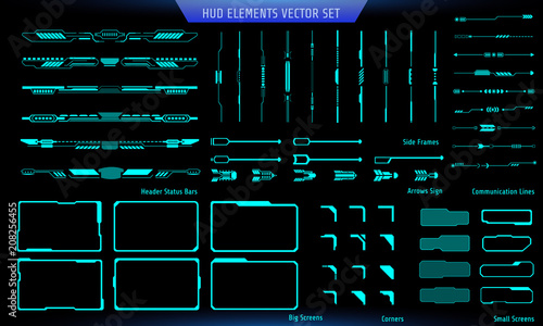 HUD Green Futuristic Elements Basic Communication Concept Set. Abtract Header Status Bar, Side Frames, Screen, Arrow Sign Vector And Illustration.