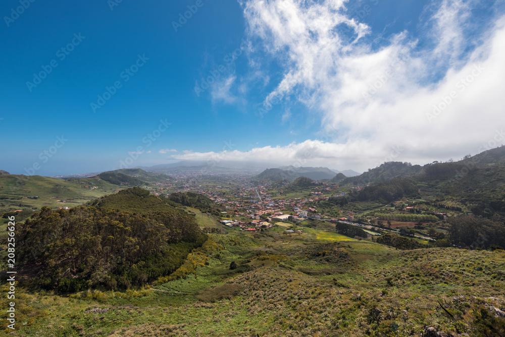Jardina viewpoint in Tenerife island. Las Mercedes and La Laguna village in the background