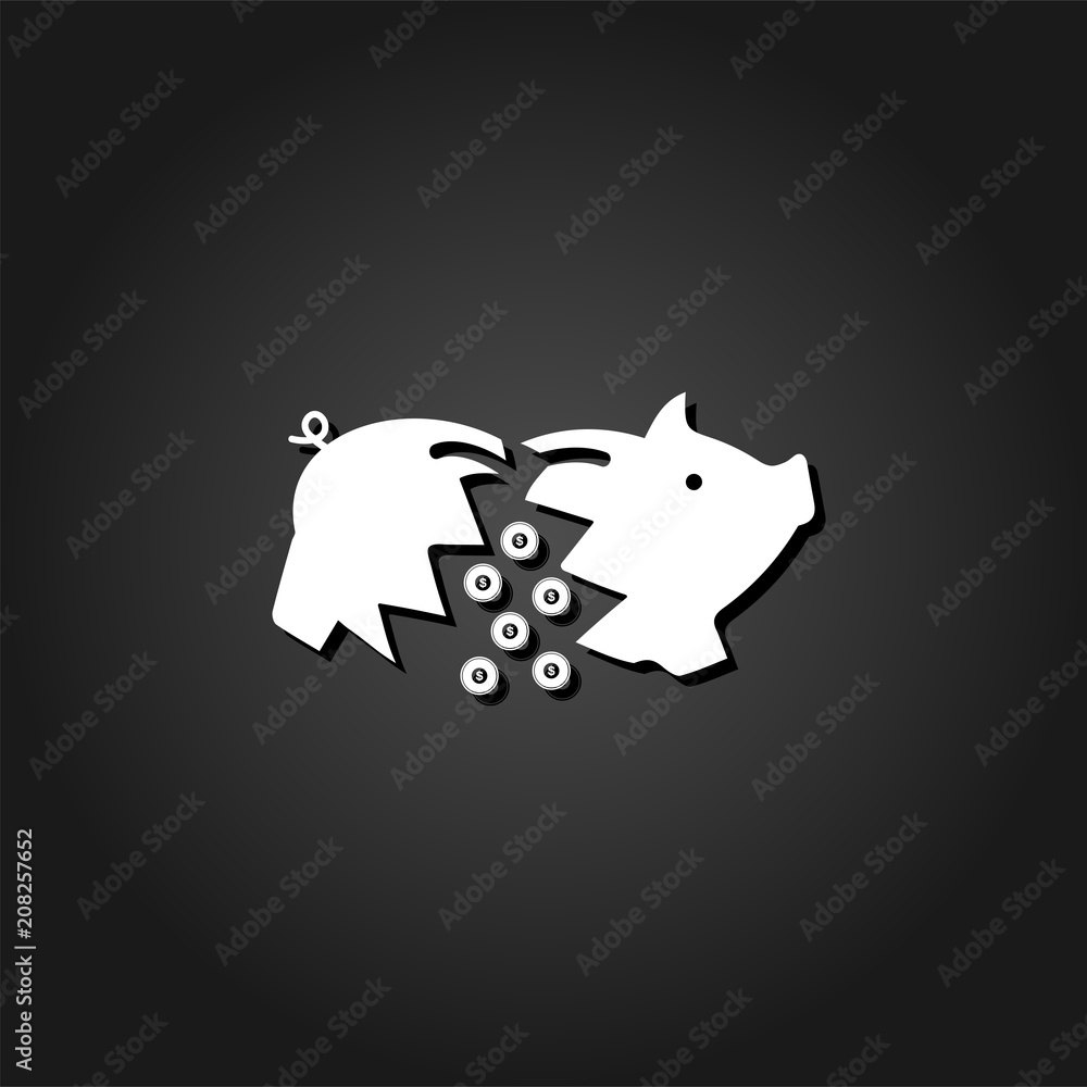 Piggy icon flat. Simple White pictogram on black background with shadow. Vector illustration symbol Piggy icon flat. Simple White pictogram on black background with shadow. Vector illustration symbol