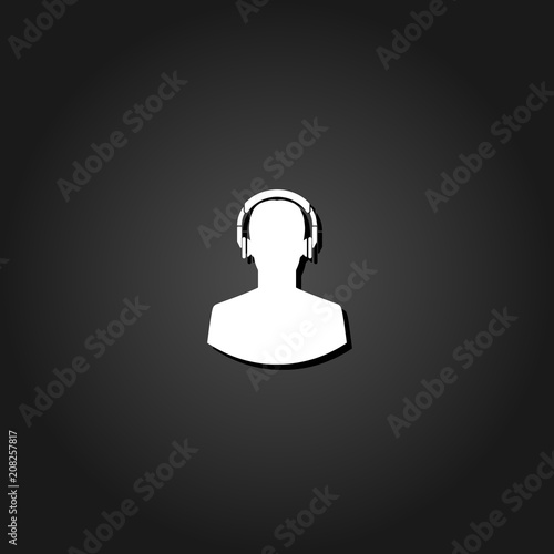 Meloman icon flat. Simple White pictogram on black background with shadow. Vector illustration symbol