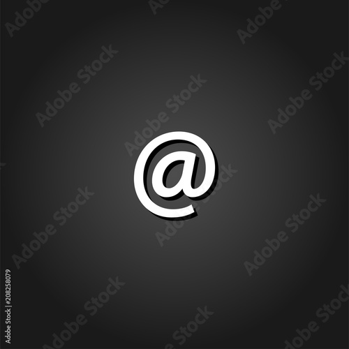 E-mail icon flat. Simple White pictogram on black background with shadow. Vector illustration symbol