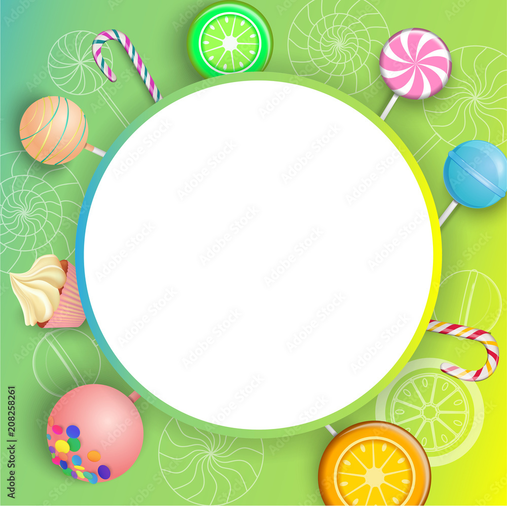 Obraz premium Green round background with color lollipops.