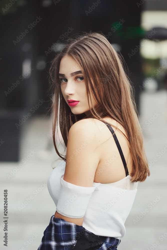 beautiful brunette girl on the street beautiful brunette girl on the street