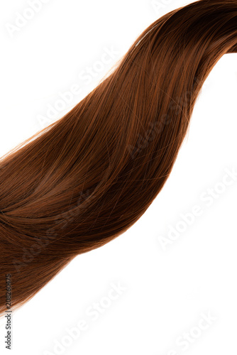 long healthy straight brown hair ponytail isolated on white background