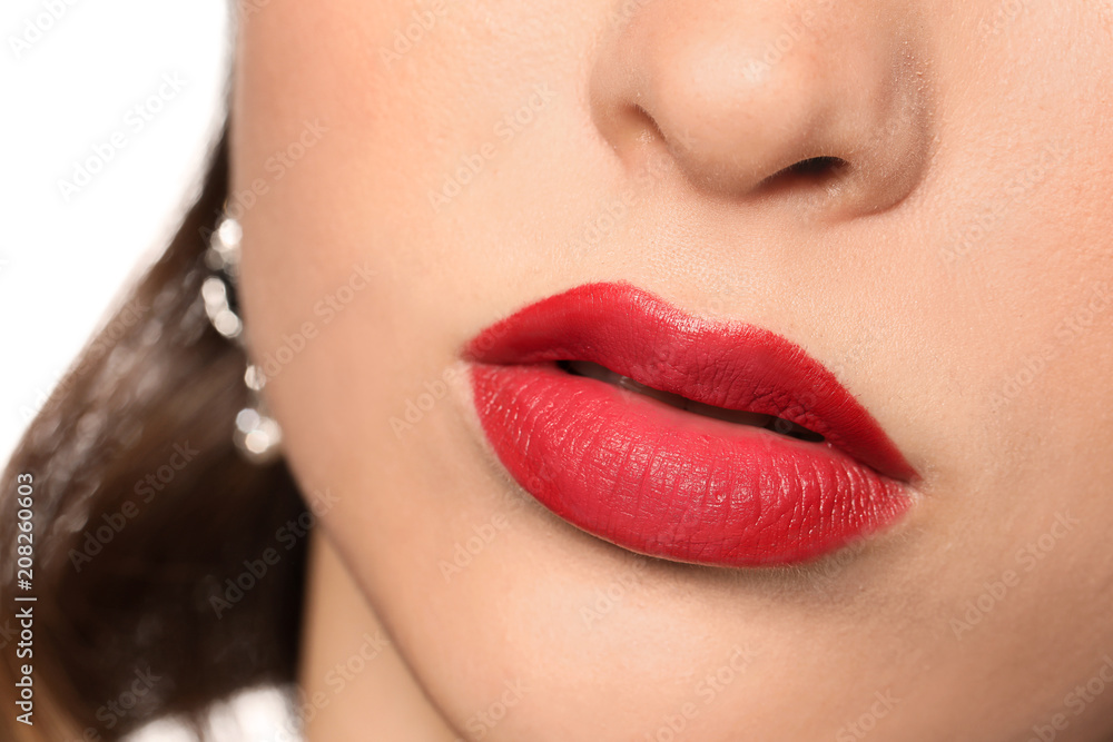 Beautiful young woman with bright lipstick, closeup Beautiful young woman with bright lipstick, closeup