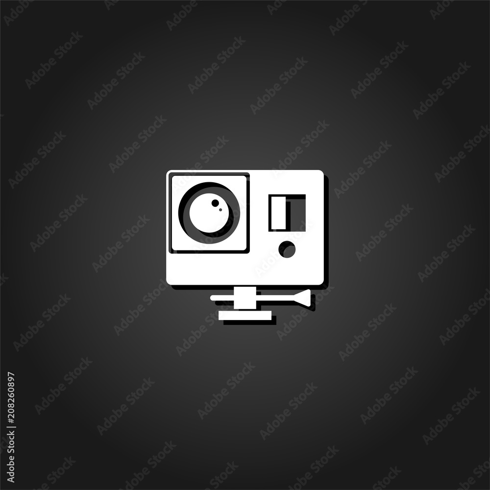 Action camera icon flat. Simple White pictogram on black background with shadow. Vector illustration symbol Action camera icon flat. Simple White pictogram on black background with shadow. Vector illustration symbol