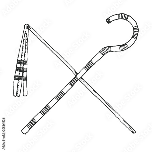 Sketch a Crook And Flail, originally th attributes of the god Osiris that became insignia of pharaonic authority