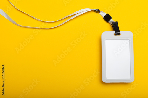 Identification name tag card mockup, badge id, event access.