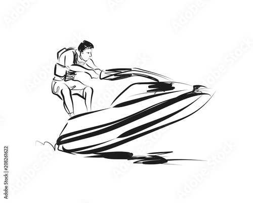 Vector sketch rider on a jet ski