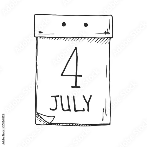 Sketch of a tear-off calendar. The date is 4 July.