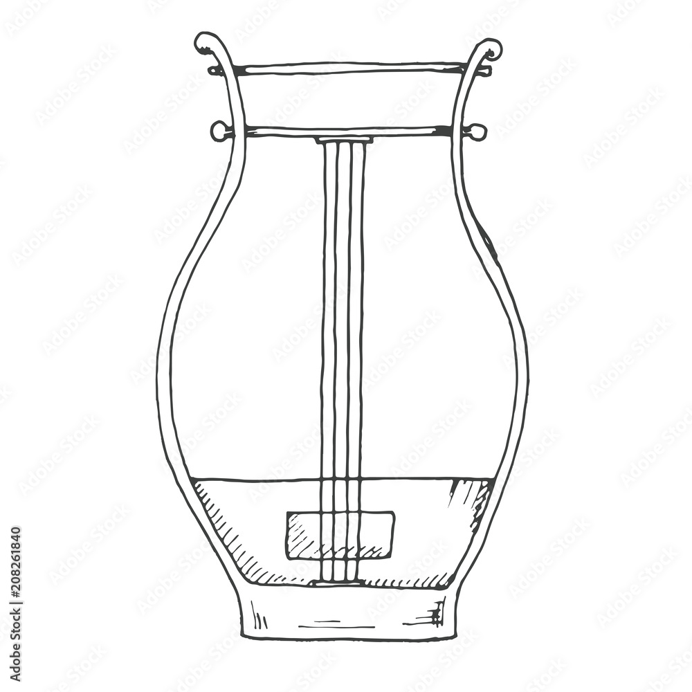 Sketch of a musical instrument. Sketch of lyre. Sketch of a musical instrument. Sketch of lyre.