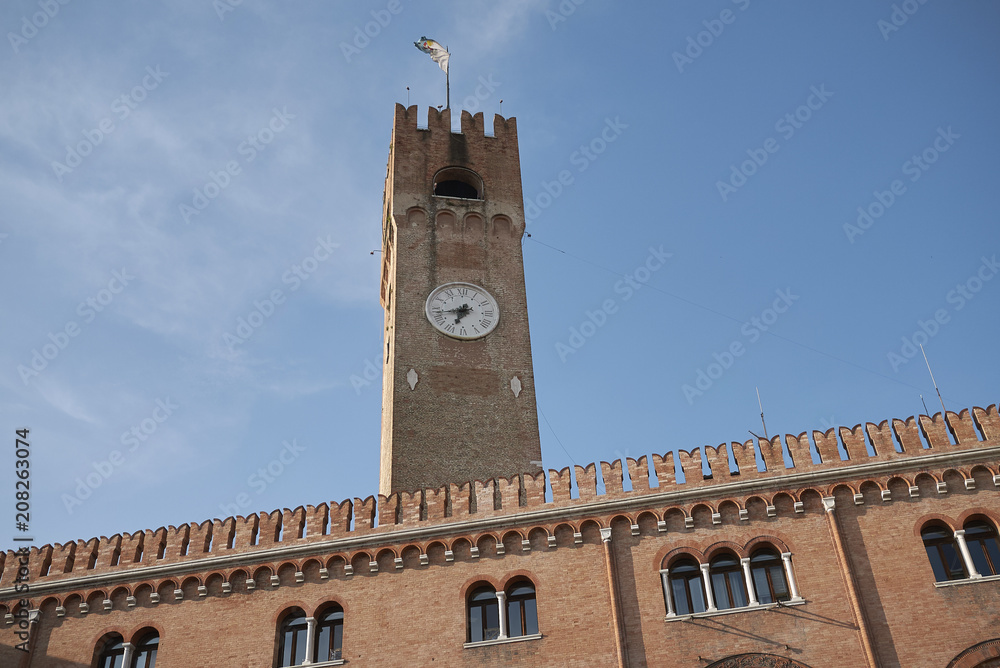 Treviso, Italy - May 29, 2018: View of Palazzo del Podesta and Torre Civica.