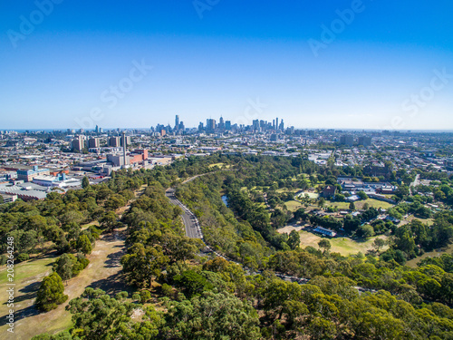 Melbourne's skyline overlooking Yarra Bend Park