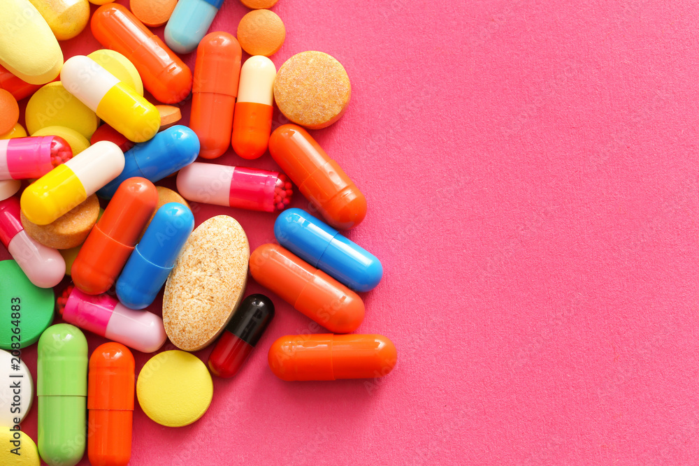 Different pills on color background Different pills on color background
