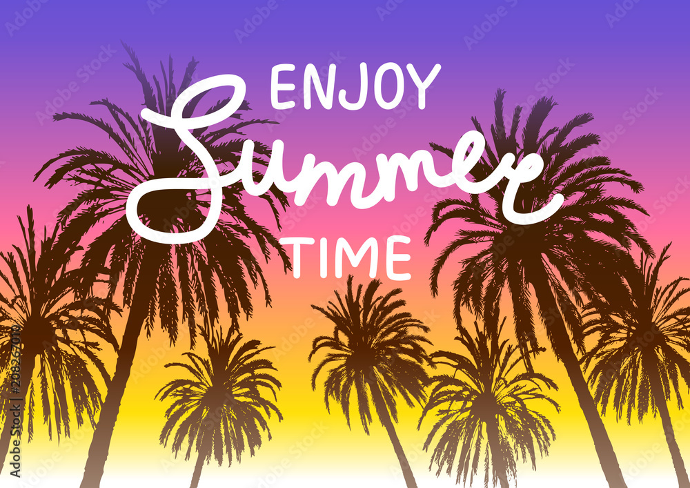 Obraz premium Palm tree silhouettes on sunset sky background
