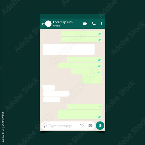 Mockup of mobile messenger, inspired by WhatsApp and other similar apps. Modern design. Vector illustration. EPS10.