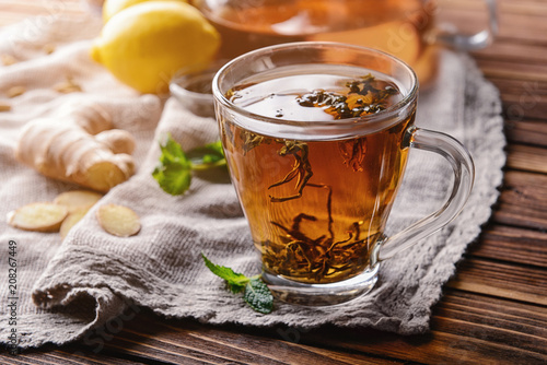 Hot herbal tea with ginger,...
