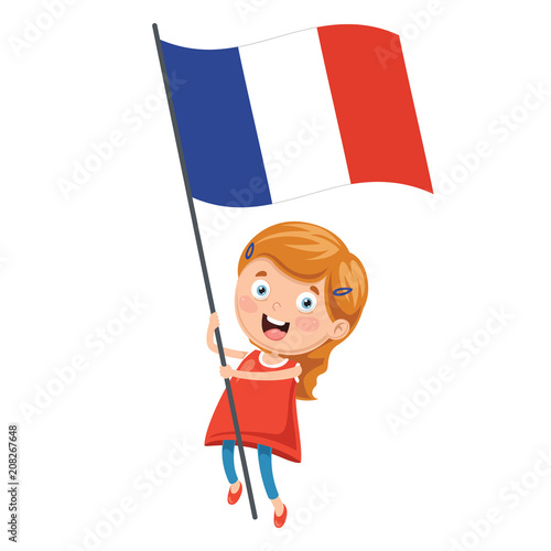 Vector Illustration Of Kid Holding Flag