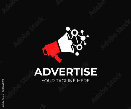 Digital marketing logo template. Megaphone and viral marketing vector design. Loudspeaker logotype