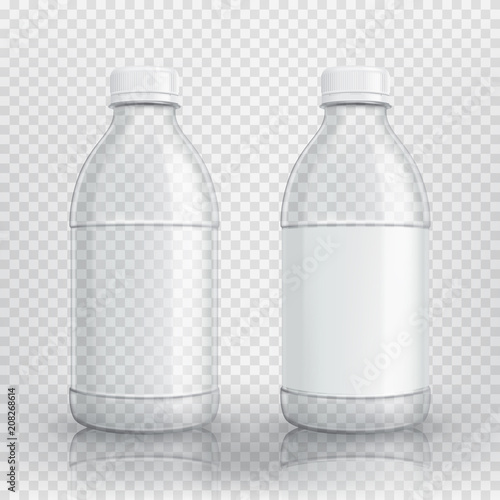 Empty realistic plastic bottle. Vector illustration with 3d transparent bottle with blank sticker.