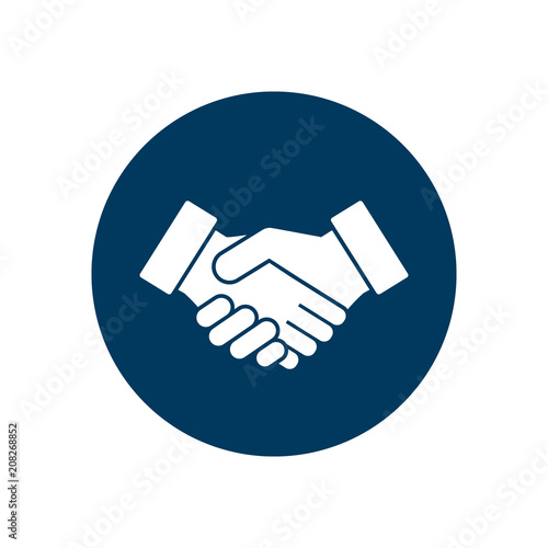 Business handshake icon contract agreement flat symbol in circle. Vector illustration