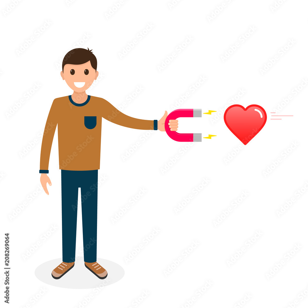 Man attracting the heart with a magnet vector concept illustration Man attracting the heart with a magnet vector concept illustration