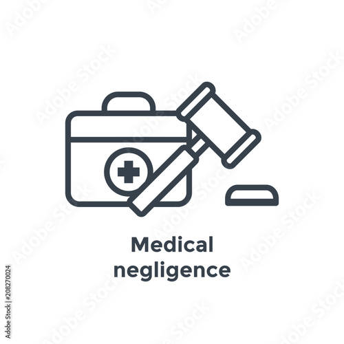 Medical Lawsuit icon with legal imagery showing medical malpractice - outline