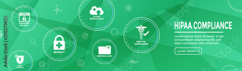 HIPPA Compliance web banner header w Medical Icon Set & text