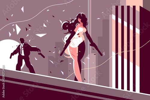 Attractive girl spy with gun