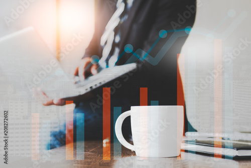 double exposure businessmen and investors and work