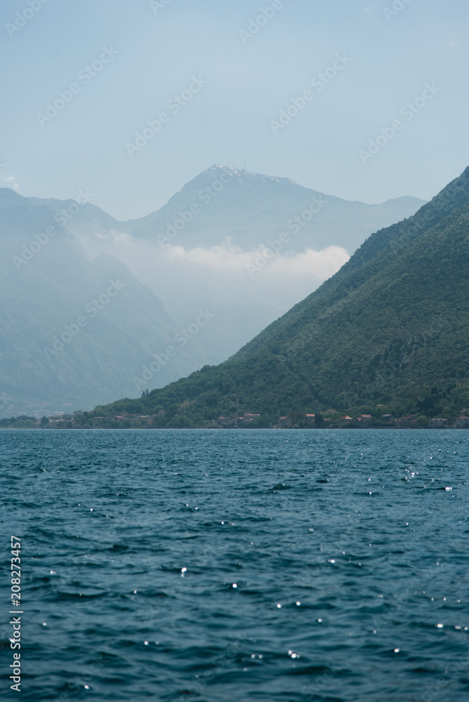 Blue Ocean Water and Mountains in Montenegro along the Coast