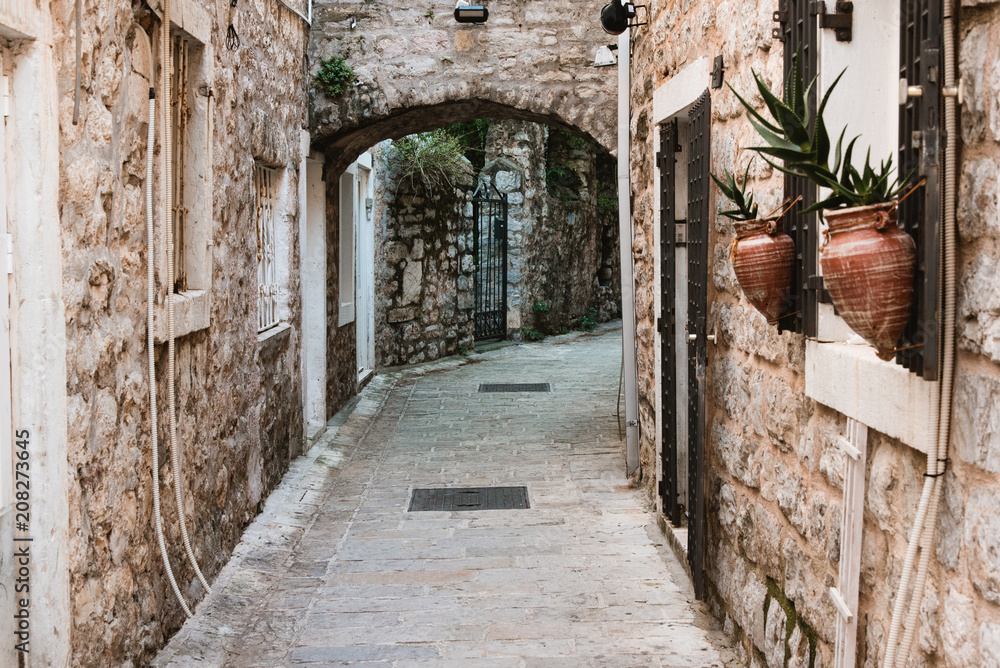 Alley between Stone Buildings, Montenegro, Europe