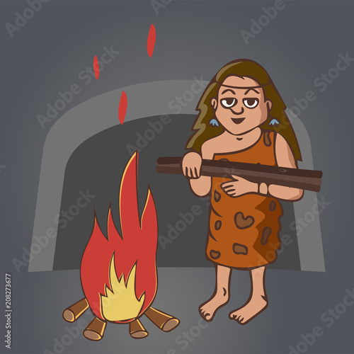 cavewoman feeding hearth vector cartoon