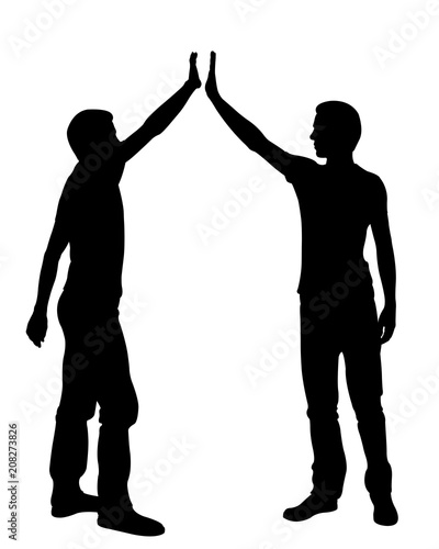 Silhouettes of people in hi five position isolated on white