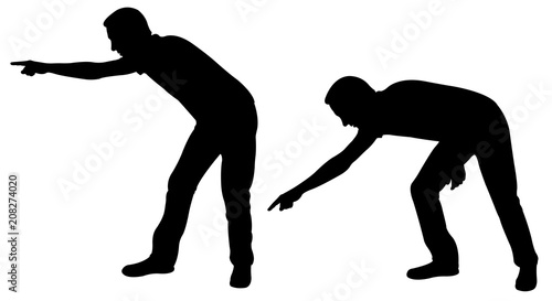 Silhouettes of people pointing isolated on white
