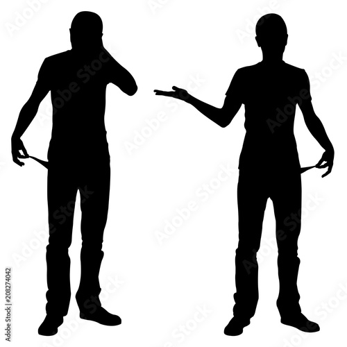 Silhouettes of bankrupt men isolated on white
